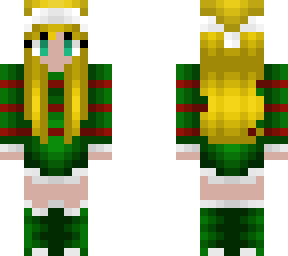 christmas - blonde in green and red dress - yellow hat