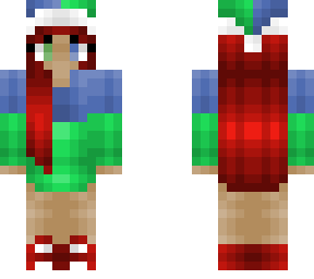 christmas - blue and green outfit - long redhead hair w/ hat