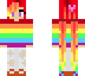 rainbow hair and sweater, ripped jeans
