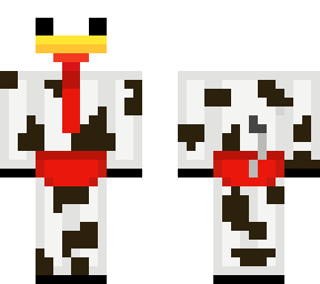chicken-cow v2 in a swimsuit with a tie