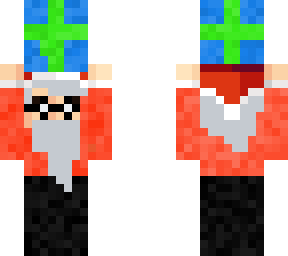 santa holding blue/green present