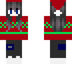 black haired christmas sweater