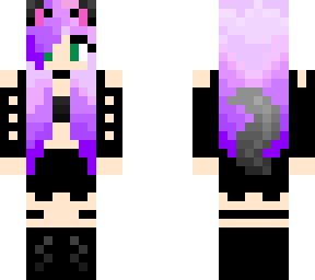 purple haired cat girl with a black outfit