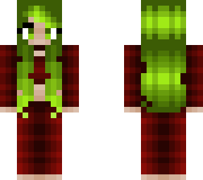 christmas - red pj outfit - neon green curly hair