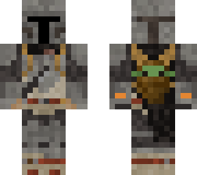 mrendermen12's  mandalorian w/ shades and baby yoda strapped to his back lol