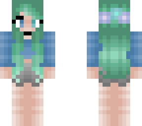 spring - mint green hair - flowers - blue croptop