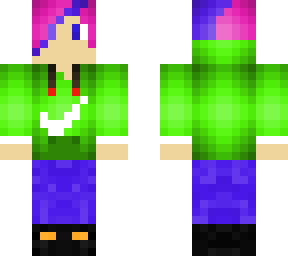 pink hair with blue touch in green nike hoodie