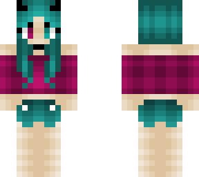 girl - neon pink croptop - teal hair