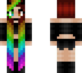 super long rainbow hair - black croptop outfit