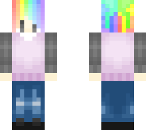 pastel rainbow ponytail w/ pink and gray sweater