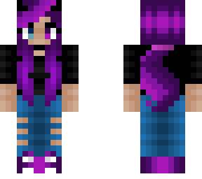 girl - teenager - purple ponytail - black t-shirt w/ jeans