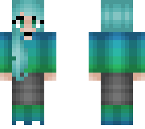 girl - blue fade green sweater - curly hair - horns