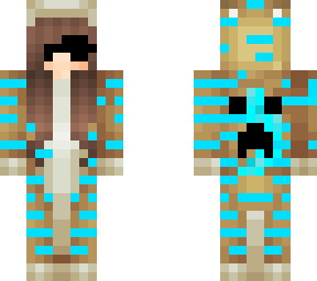 blue striped cat girl w/ creeper face on back w/ sunglasses