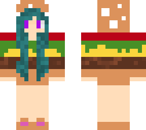 hamburger girl with cyan hair