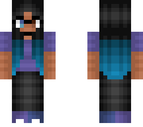 girl - casual purple shirt - black dyed blue hair - nerd