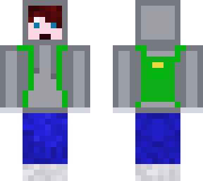 gray hoodie boy with green back pack, goust boy
