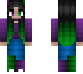 girl - green dye black hair - purple and green outfit