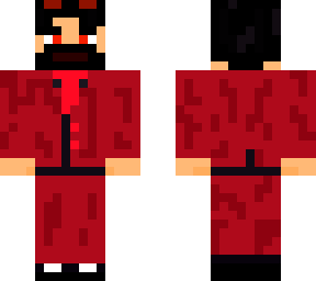 red suit dodge demon getting older bushy beard, repositioned mouth