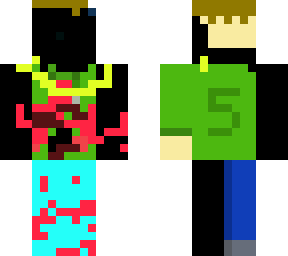 robber with green back hoodie and blood