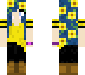 me! sunflowers, blue hair, black jeans, yellow shirt (base by iighostcookieii)