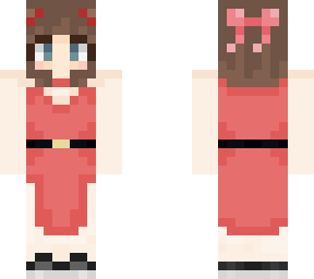 short hair/sneakers/red dress