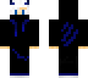 white haired blue hoodie