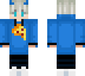 blue demon boy with pizza hoodie