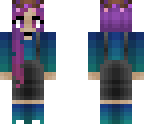 cute - purple fade pink and red - gray overalls - blue fade teal