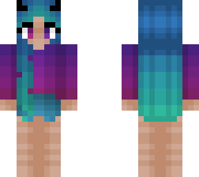 girl - purple fade pink shirt - blue shorts - long blue fade cyan hair
