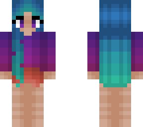 girl - purple fade pink shirt - red shorts - long blue fade cyan hair