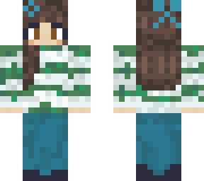 girl with green striped sweater & brown hair
