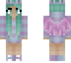 girl - blue and purple stripe hoodie - pink angel wings - cyan hair