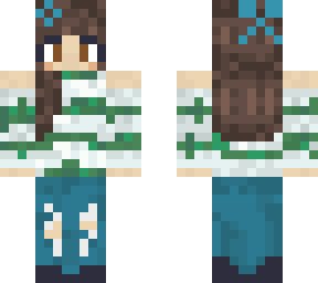 girl with striped off-the-shoulder & brown hair