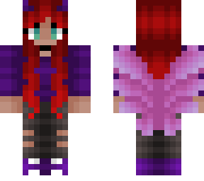 girl - long red hair - pink butterfly wings