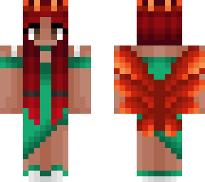 girl - cyan dress - red head - phoenix wings w/ crown
