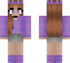 girl - brunette - purple stripe outfit - gray shorts