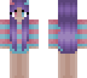 girl - pink & blue stripe sweater - horns - purple long hair