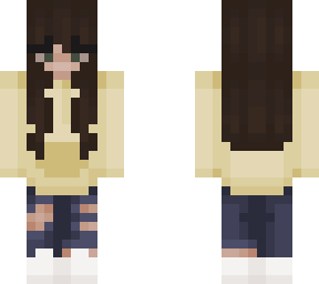 yellow shirt blue ripped jeans girl skin