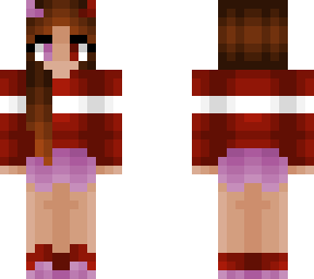 girl - brunette - red w/ white stripe - pink shorts