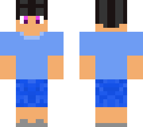 black hair blue tee&shorts