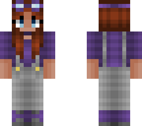 girl - purple - gray overalls - short hair w/ goggles