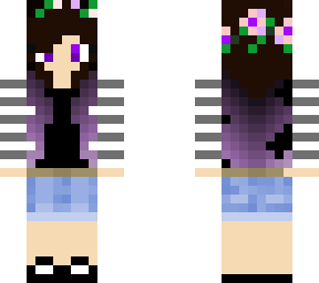 purple ombre hair grey stripe shirt