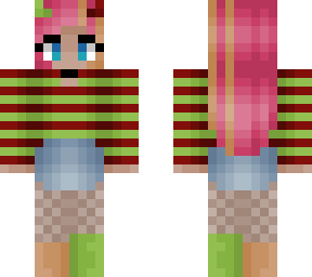 crazy cute girl - pink stripe peach hair - green & red
