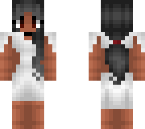 cute - black beauty in white dress - long black hair