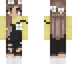 yellow overalls w/ brown hair