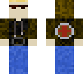 cyborg with hoodie and templar knight round shield