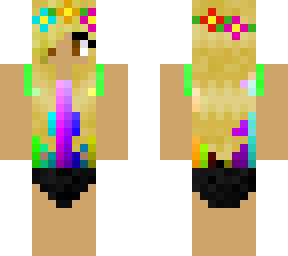 golden hair and rainbow swimsuit