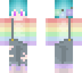 blue hair and rainbow shirt