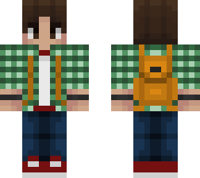 green button-up redone with backpack