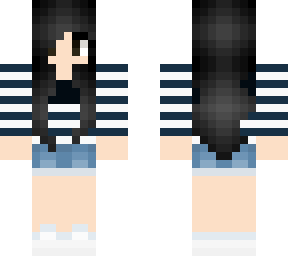 black hair blue striped shirt girl